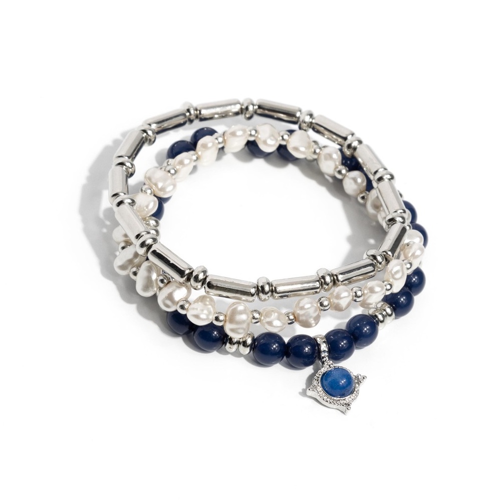 Elegant Silver and Blue Beaded Bracelet